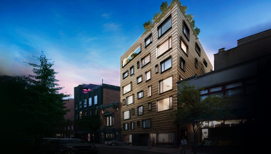building with metal rainscreen cladding taken on dusk