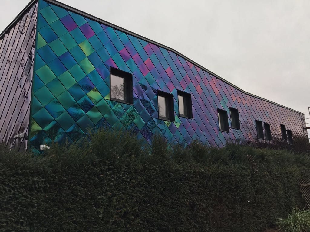 purple and green Chromium oxide wall cladding