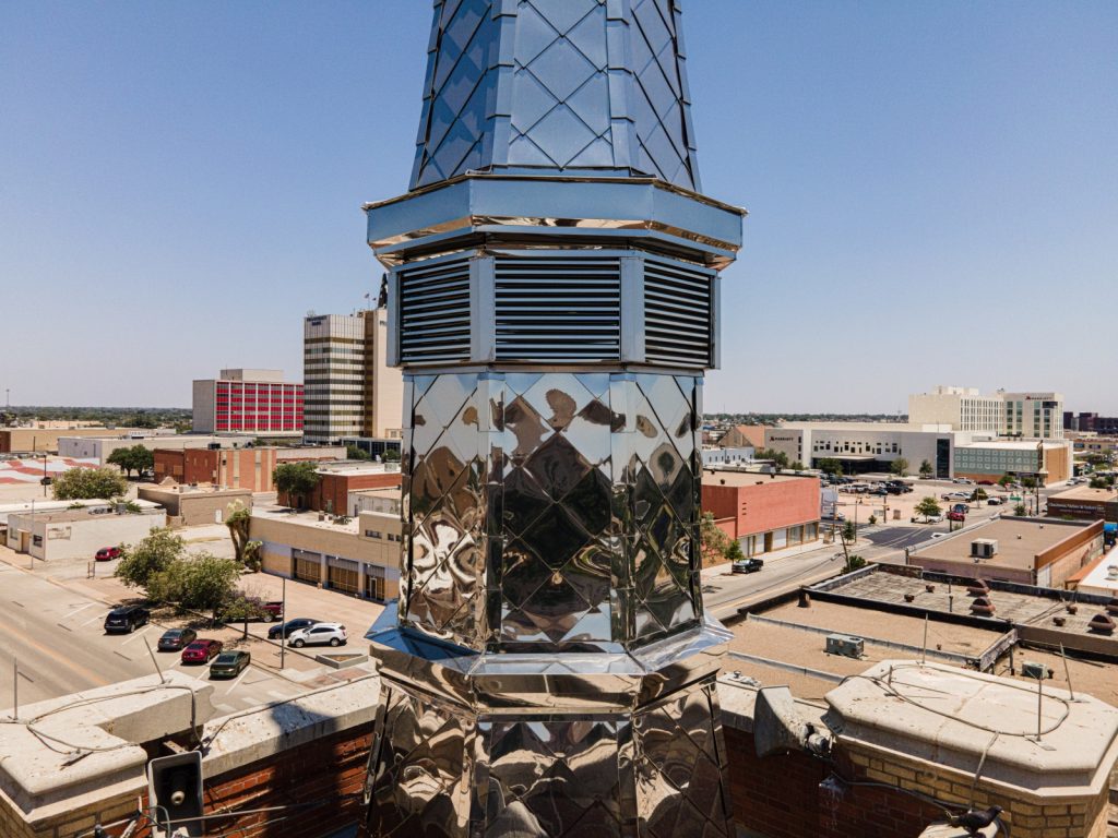 Steeple with polished stainless steel