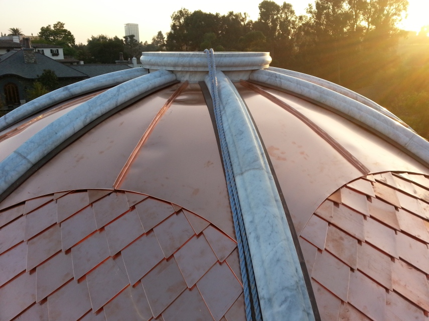 Copper dome metal roof on round turret