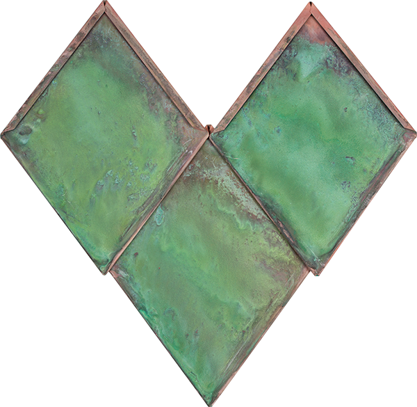 Copper diamond shingles with patina