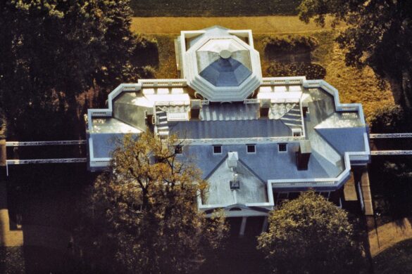 looking down onto the metal roof of monticello