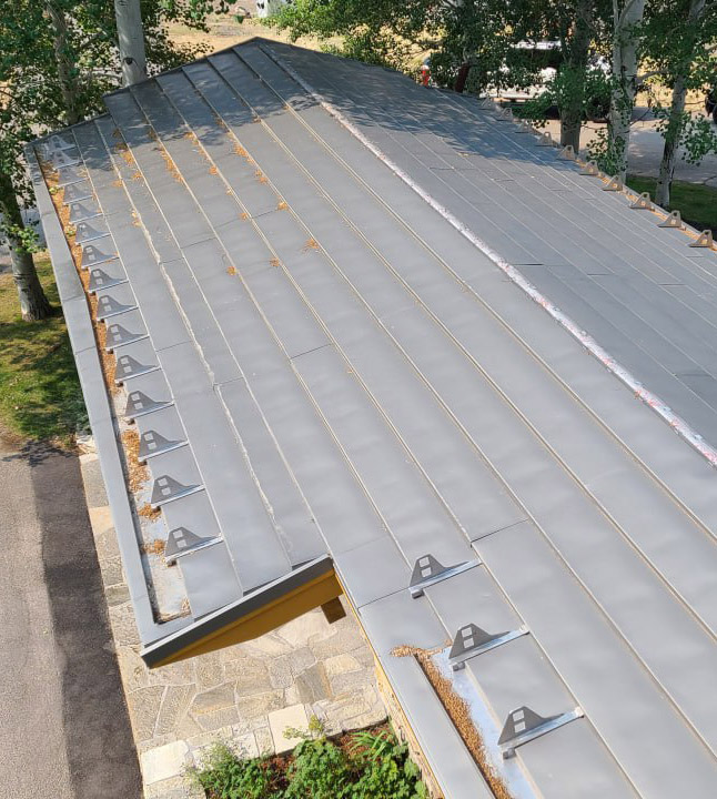 Higher viewpoint of metal roof with prairie panels