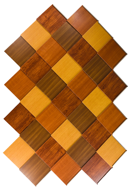 Metal diamond shaped shingles with woodgrain paint finish