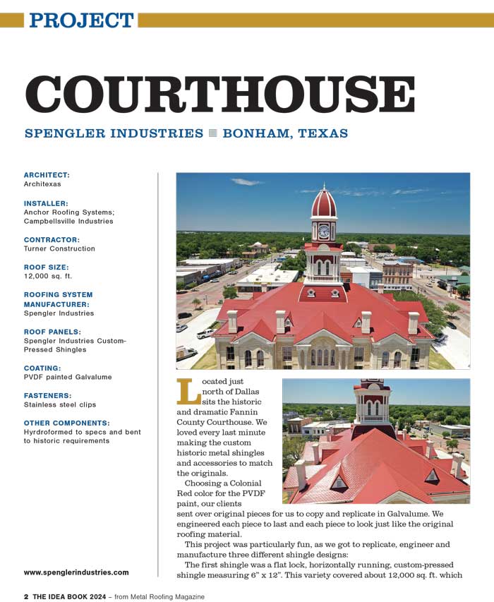 Page one of the Spengler Spread in the Metal Roofing Idea Book