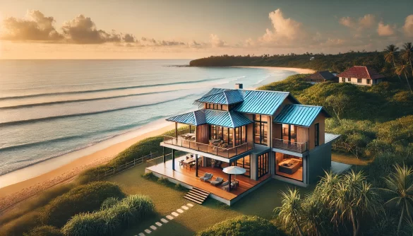 AI rendering of an ocean front metal roof home