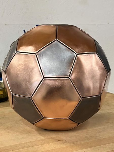 German Spengler hand crafted soccer ball from copper and stainless steel